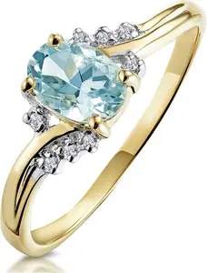 Aquamarine 0.70Ct And Diamond 9K Yellow Gold Ring