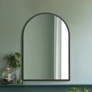 MirrorOutlet The Arcus Black Metal Framed Arched Wall Mirror 100CM X 70CM