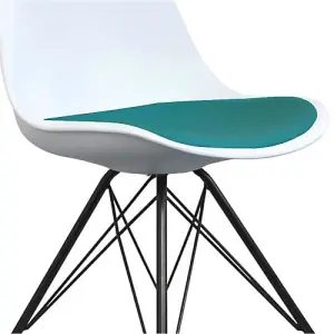 Soho White and Teal Plastic Dining Chair with Black Metal Legs