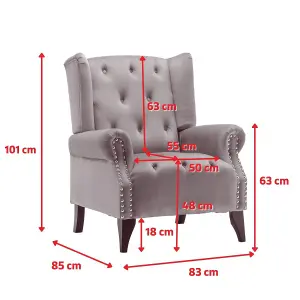 Faux Leather Suede Grey Sandringham Accent Wingback Chair