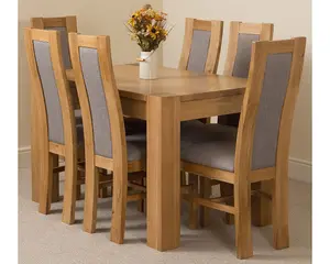 Kuba 125 x 80 cm Chunky Oak Small Dining Table and 6 Chairs Dining Set with Stanford Chairs