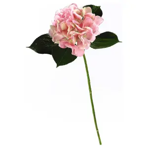 Bloom Artificial Single Pink Hydrangea Stem - Faux Fake Silk Flower Indoor Home Decoration Floral Arrangements - Measures L60cm