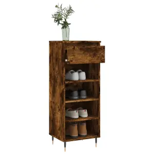 Berkfield Shoe Cabinet Smoked Oak 40x36x105 cm Engineered Wood