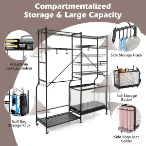 Costway Sports Equipment Organizer Metal Ball Storage Rack Golf Bag Holder