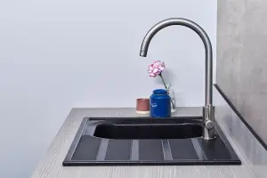 Liquida DK5BL 1.0 Bowl Composite Reversible Inset Black Kitchen Sink With Waste