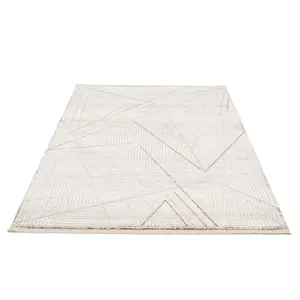 Natural Beige Super Soft Geometric Fringed Area Rug 200x290cm