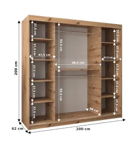 Verona 01 Contemporary 2 Sliding Door Wardrobe 9 Shelves 2 Rails Black Matt (H)2000mm (W)2000mm (D)620mm