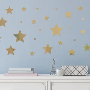 Walplus Gold Stars Mirror Art Wall Sticker Mural Art Decals Home Decoration - 136pcs