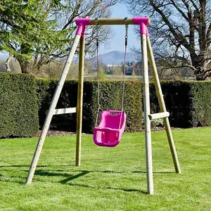 Rebo Wooden Garden Swing Set with Baby Seat - Pluto Pink