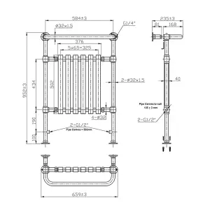 Rinse Traditional Victorian 952x659mm Heated Towel Rail Bathroom Radiator Chrome