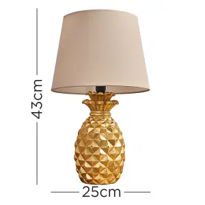 ValueLights Contemporary Pineapple Design Gold Effect Table Lamp With Beige Shade