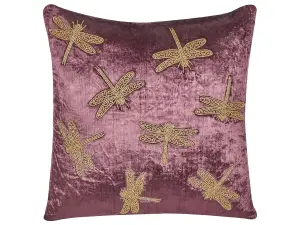 Throw Cushion DAYLILY Velvet 45 x 45 cm Animal Embroidery Violet