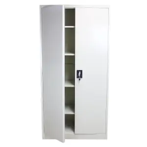 Powder Coated Steel Light Grey Office 2 Doors Filing Cabinet Flatpack Document File Lockable Storage 180cm