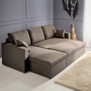 sweeek. 3-seater reversible corner sofa bed with storage Ida Taupe Grey 219x84x68 cm