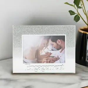 Silver Glitter Engagement Glass Picture Frame with Acrylic Letters - 5 x 3.5