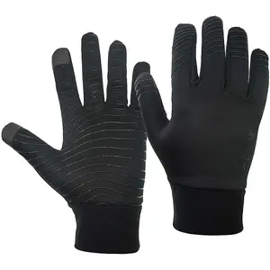 JUNIOR Fleece Lined Football Training Gloves - Black Elasticated Warm Hands