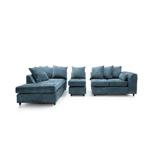 Harriet Crushed Chenille Large Left Facing Corner Sofa in  Dark Blue