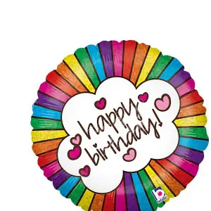 Oaktree Retro Holographic Happy Birthday Foil Balloon Rainbow (One Size)