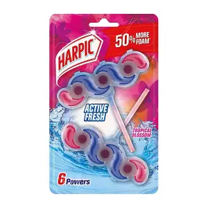 Harpic Toilet Rim Block Cleaner Active Fresh Power Tropical Blossom - 2 Rimblocks - Pack of 3