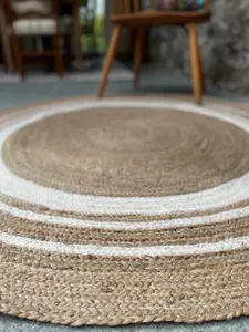 KHIDAKEE Round Border Natural Rug Hand Woven Jute / 90 cm Diameter