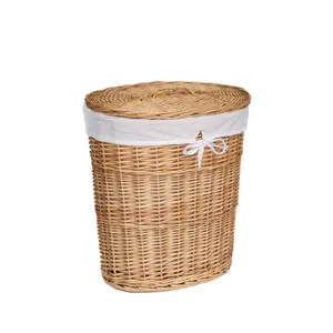 Oval Wicker Lined Laundry Basket Bin Natural / Medium (50 cm x 46 cm x 32 cm)