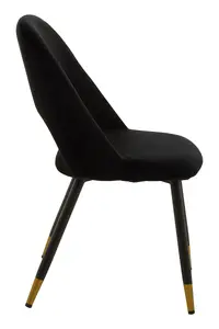 Black Velvet Dining Chair, Velvet Upholstered Accent Dining Table Chair, Tapered Back Living Room Chair