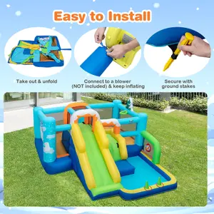 Costway 7-in-1 Jumbo Inflatable Bounce Castle Kids Jumping House w/ Long Slide