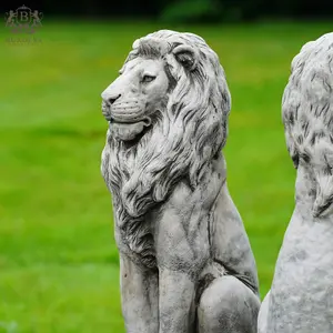 Pair of Regal Lion Stone Statues British made Large Garden Ornaments