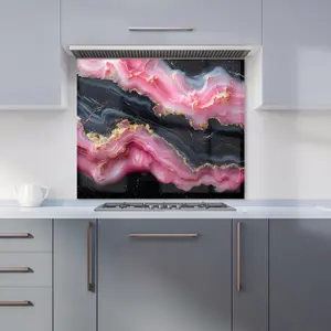 Pink And Black Marble Effect Premium Glass Kitchen Splashback W600mm x H650mm