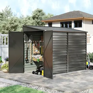 8.8 x 4.7 ft Garden Storage Shed with Single Lockable Door Outdoor Metal Sheds Storage House for Backyard Patio