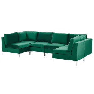 6 Seater U-Shaped Modular Velvet Sofa Green EVJA