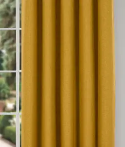 Home Curtains Spencer Faux Wool Blackout 90w x 90d" (229x229cm) Ochre Lined Eyelet Curtains (PAIR)