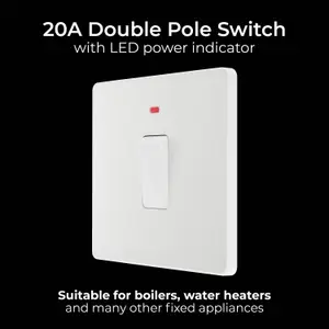 BG Evolve 20A Double Pole Single Wall Switch with LED Pearlescent White