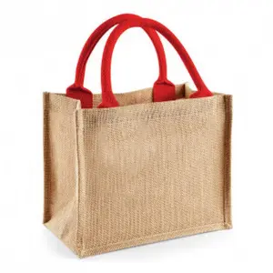 Westford Mill Jute Mini Gift Bag (6 Litres) (Pack Of 2) Natural/Bright Red (One Size)