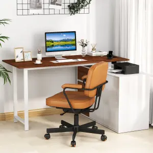 COSTWAY L-Shaped Desk with File Cabinet Reversible Corner Computer Desk with 3 Drawers