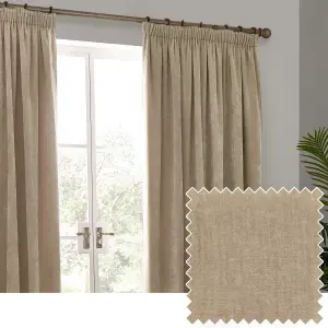 Yard Heavy Chenille Velvet Natural Pencil Pleat Curtains, 229 x 183cm