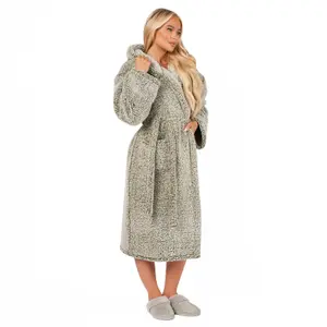 Brentfords Teddy Marl Fleece Adults Dressing Gown Full-Length Robe, Green