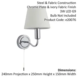 Bathroom Wall Light Fitting - Chrome Plate & Ivory Fabric Shade - Modern