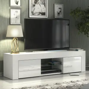 TV Unit 130cm Modern White with High Gloss Doors - Creative Furniture