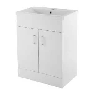 Dezine Saphire Gloss White 600mm Floor Standing Vanity Unit