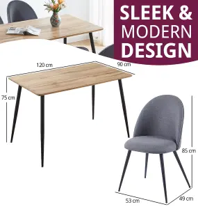 Hallowood Furniture Cullompton Small Rectangular Dining Table 120cm with 4 Dark Grey Curved Back Chairs