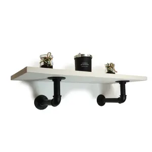 Solid Pine Rustical Shelf White Black Industrial Pipe Bracket 25x80cm