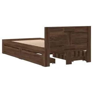 Berkfield Bed Frame with Headboard without Mattress Brown Oak 75x190 cm Small Single