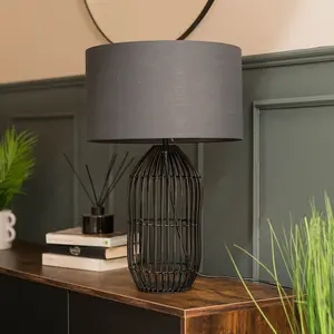 ValueLights Hollins Matt Black Table Lamp