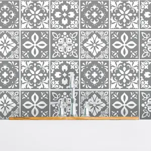 24 Pieces 15x15cm Bans Dark Grey Cement Spanish Tile Stickers