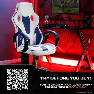 X Rocker Maverick PC Office Gaming Chair, Mid-Back Support Ergonomic Computer Desk Chair, Faux Leather - WHITE / BLUE