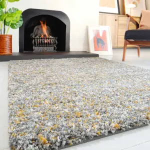 Super Soft Ochre Yellow Grey Mottled Shaggy Area Rug 120x170cm