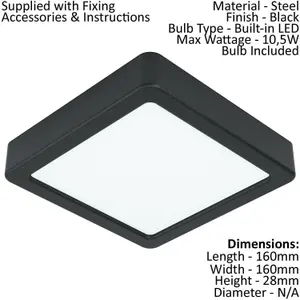 2 PACK Wall / Ceiling Light Black 160mm Square Surface Mounted 10.5W LED 4000K