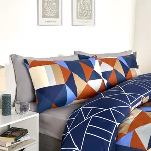 Duvet Cover Bedding Set Pillowcase Geometric Reversible Quilt, Rust - King