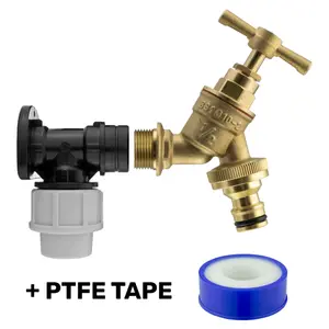 outside tap kit,20mm mdpe wallplate/elbow backplate+ bib tap+ptfe tape,brass garden tap for hose